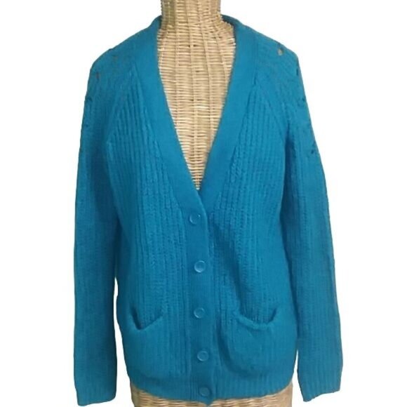 Urban Outfitters Kimchi Blue Teal Button Down Oversized Wool Cardigan - Picture 1 of 5